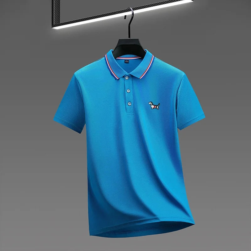 Summer New Men Short-Sleeved Polo Shirt Lapel Color Blocking Dog Embroidery Business Casual Polo Shirt Ventilate Men's Clothing