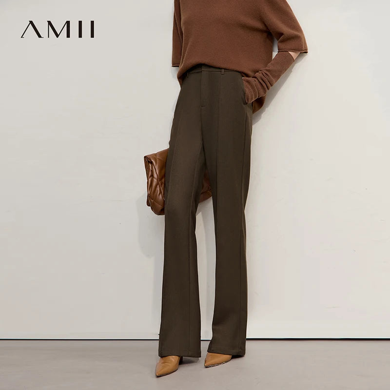 ខោ Amii Minimalist Women រដូវរងាឆ្នាំ ២០២៥ សម្លៀកបំពាក់នារីថ្មីសម្រាប់ការធ្វើដំណើរទៅធ្វើការ ខោត្រង់ពណ៌ធម្មតា 12544139