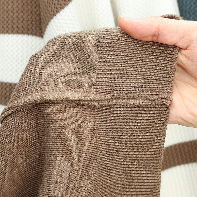 Designer Original Men Long Sleeved Knitted Sweater Stripes Color Blocking Thicken Keep Warm Autumn Winter CasualFashion Pullover