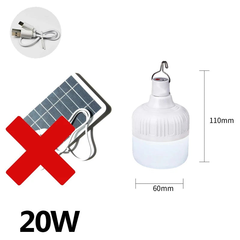 LED Portable Lights with Solar Panel Outdoor USB Rechargeable Emergency Lanterns Hanging Camping Energy Saving Bulb Tent Garden