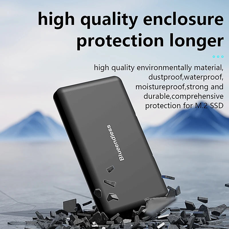 កាបូប Blueendless SSD SSD កាបូបដាក់ឥវ៉ាន់ចល័តសម្រាប់ M.2 SATA NVMe PCie Solid Disk កាបូបការពារទឹក និងប្រឆាំងនឹងឋិតិវន្ត