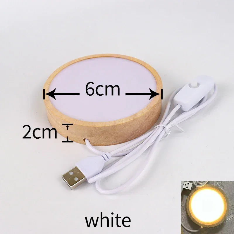 Wood Round LED Night Light Base Art Display Holder USB Lamp Holder for Crystals Glass Ball Resin Art Decoration Display Stand