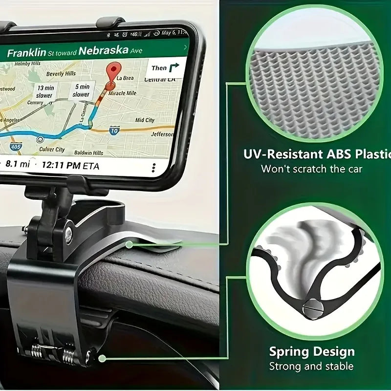1pc 360° Rotating Car Phone Holder Suction & Adhesive Dashboard Mount ABS Stable Hands-Free Navigation Car Accessory.
