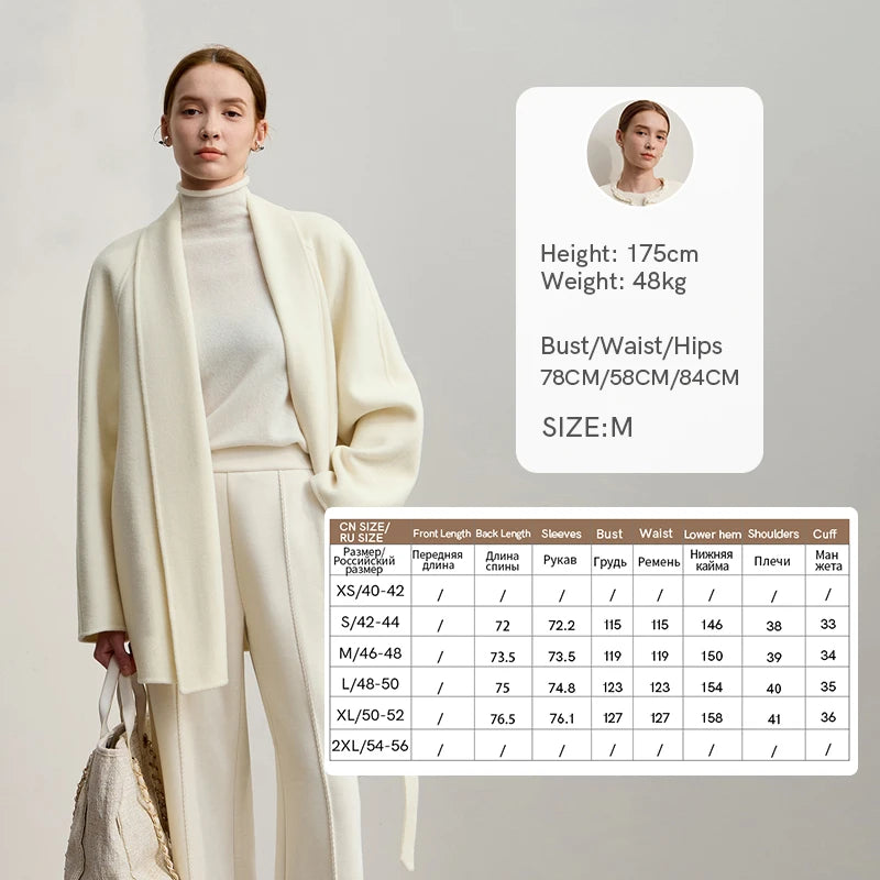 AMII Women's Coat 2026 Winter New V-Neck Long Sleeves Ladies Tops Loose Solid Ladies Tops 100% Wool Women's Woolen Coat 12524075