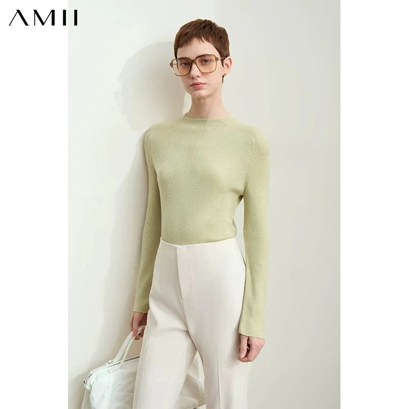 Amii Minimalism 2026 Autumn Sweaters For Women New Mock Neck Raglan Sleeve Slim Bottoming Sweater Basic Female Knitwear 12443227