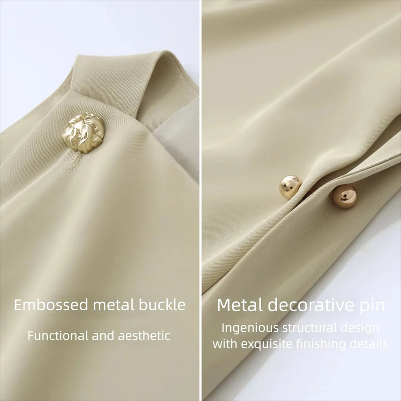 Amii Off Shoulder Women's Casual Dresses 2026 Summer New Metal Button Elegant Loose Fit Sleeveless Midi Women's Dress 12642112