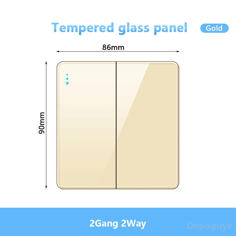 Gold UK 13A Tempered Glass USB Socket Plug,18W Type-C Fast charging Universal 3pin Dual Power Outlet,Wall 2way Light Switch