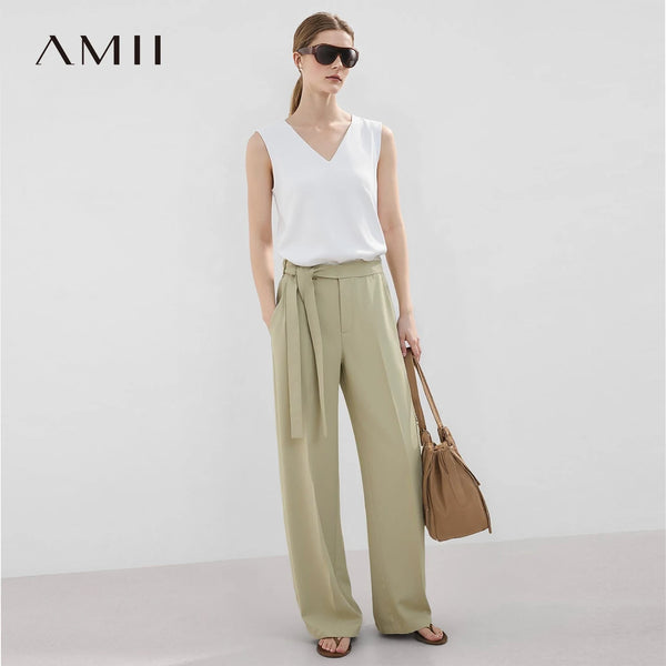 ខោ Amii សម្រាប់នារី រដូវក្ដៅ ឆ្នាំ២០២៦ ខោជើងវែងថ្មី ចង្កេះចង រលុង សាមញ្ញ ខោការិយាល័យ ងាយស្រួលប្រើ ខោរលុង សម្រាប់នារី 12642109