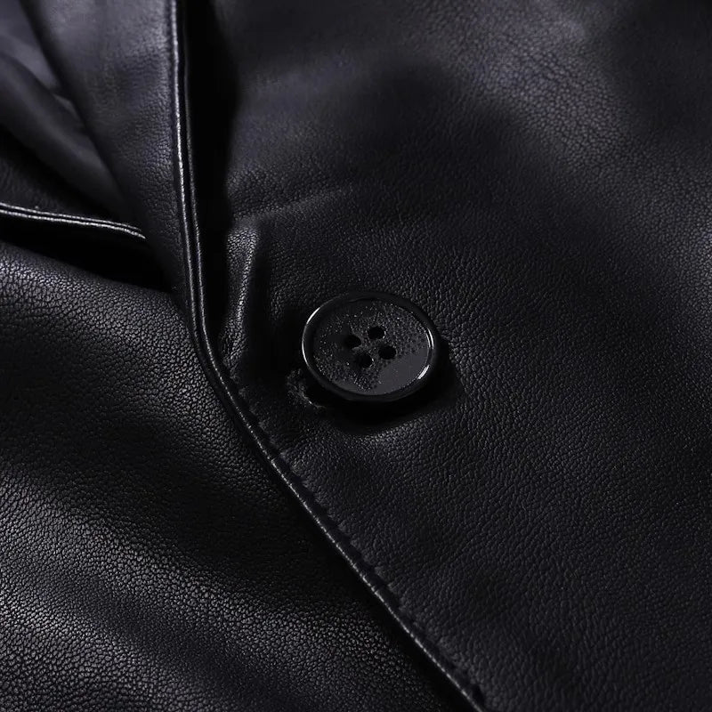 2026 New Men's Black Leather Jacket, Fashion Hooded Trench Coat, Asian Size Motorcycle PU Blazers Outwear Man Thicken Overcoat