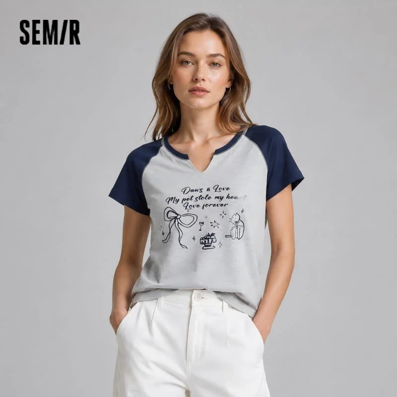 Semir Women Tshirt Short Length Printed Slim Fit Raglan Sleeve Cool Stylish 2026 Summer Fashion Casual Comfortable Top