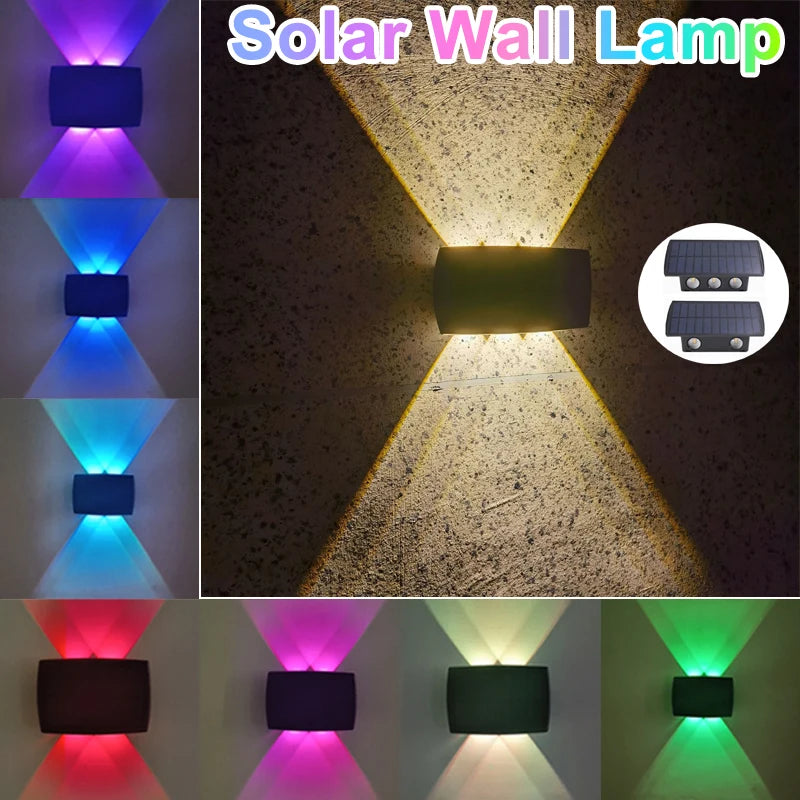 Solar LED Spotlight Outdoor Wall Lamp 4/6 LED Waterproof Up and Down Luminous Fence Lighting for Wall Balcony Courtyard Garden