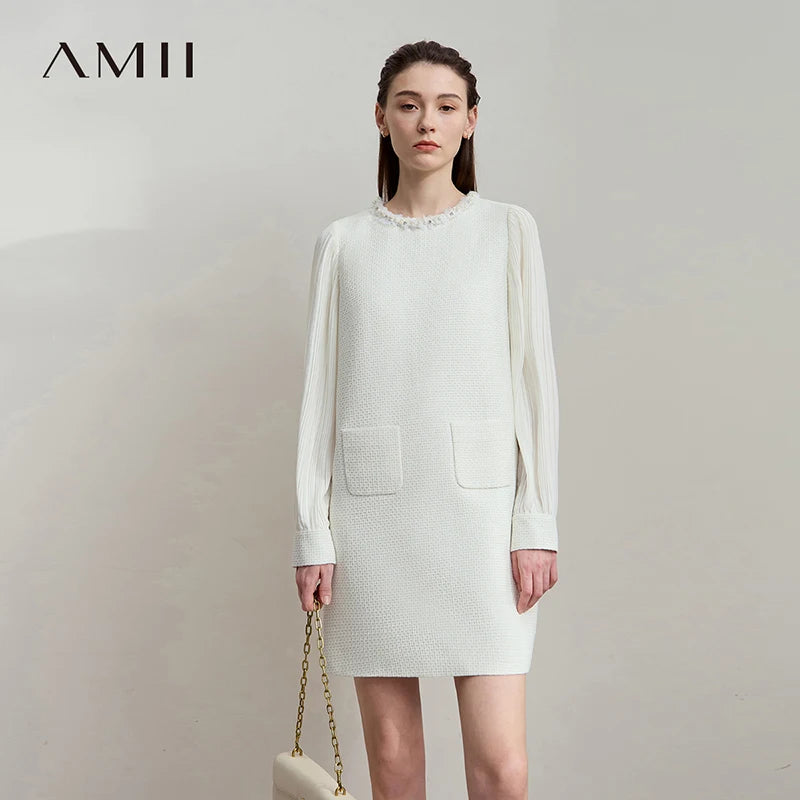 រ៉ូប AMII សម្រាប់នារី រដូវស្លឹកឈើជ្រុះ ឆ្នាំ២០២៥ រ៉ូបកមូលត្រង់ រ៉ូបធម្មតា ដៃវែង ឆើតឆាយសម្រាប់នារីៗ 12523048