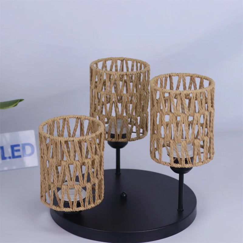 JOYINLED Rope Hemp Pendant Lights 3-Lights Rattan Light Ceiling Hanging Farmhouse Chandelier Lighting Hand Woven Wicker Shades