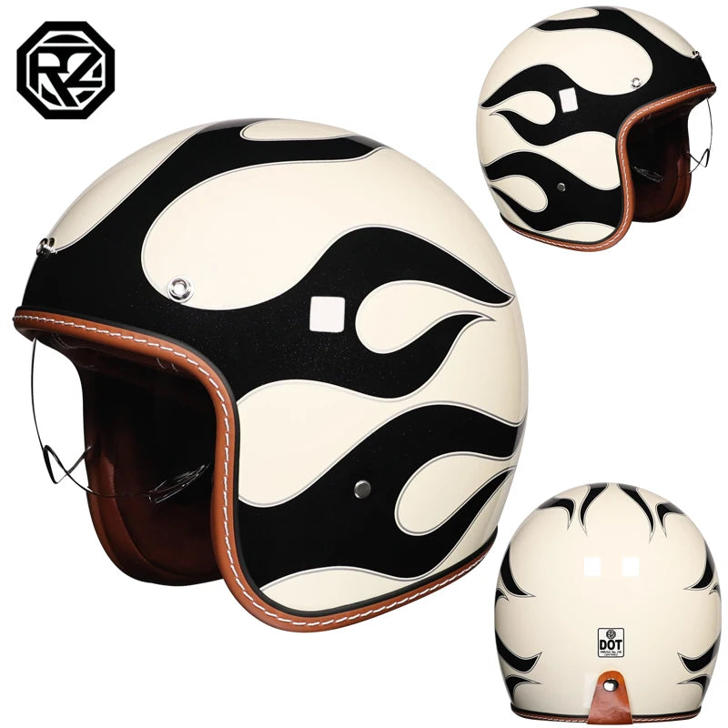 ORZ adult motorcycle helmet with built-in sun visor retro cruise 3/4 half helmet capacity motor DOT approval