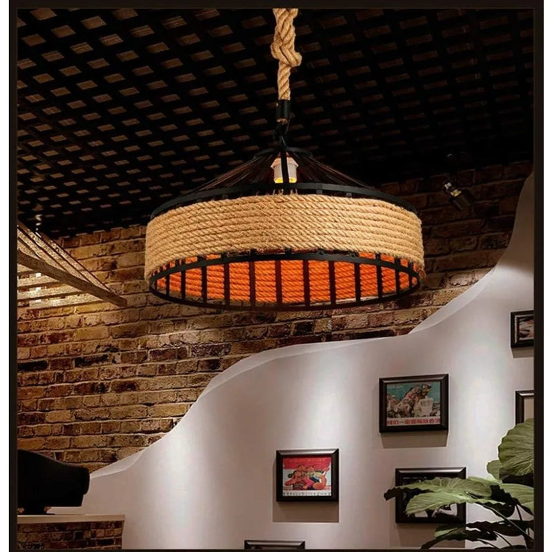 JOYINLED Industrial Hemp Rope Chandelier Vintage Metal Pendant Lamp Retro Hanging Lamp for Dining Room Living Room  30/40/50CM
