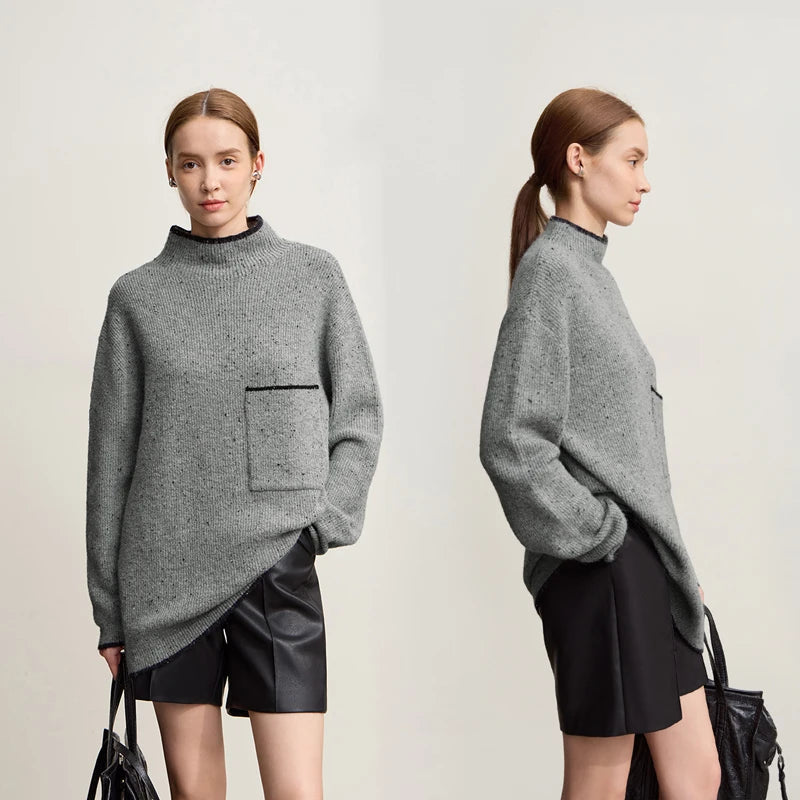 Amii Minimalist Sweater 2026 Winter New Semi-turtleneck Wool Loose Elastic Thick Long-sleeved Casual Sweater For Woman 12554033