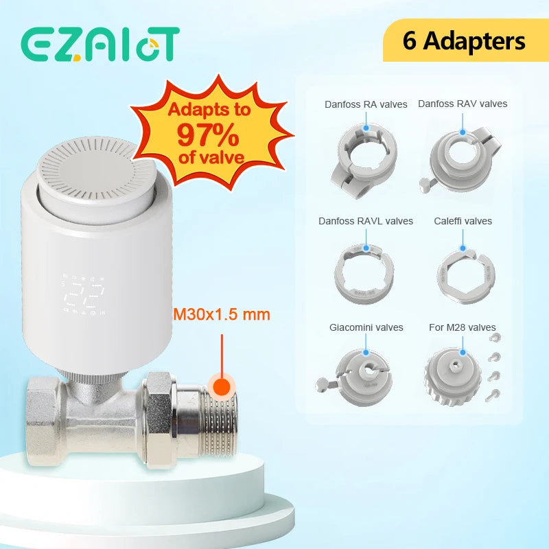 Smart Thermostat TRV Radiator Valve Zigbee/WiFi Tuya Actuator Head Remote Temperature Controller Voice Control Alexa Google Home