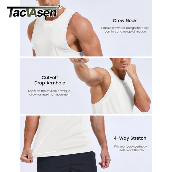 TACVASEN Summer Dry Fit Muscle Tank Tops Mens Workout Sleeveless Cut off Shirts Gym Fitness Bodybuilding Vest Athletic Tank Tops