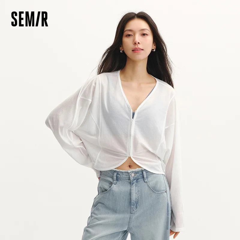 Semir Womens Jacket 2026 Batwing Sleeve Loose V Neck Cardigan Relaxed Style Casual Versatile Soft