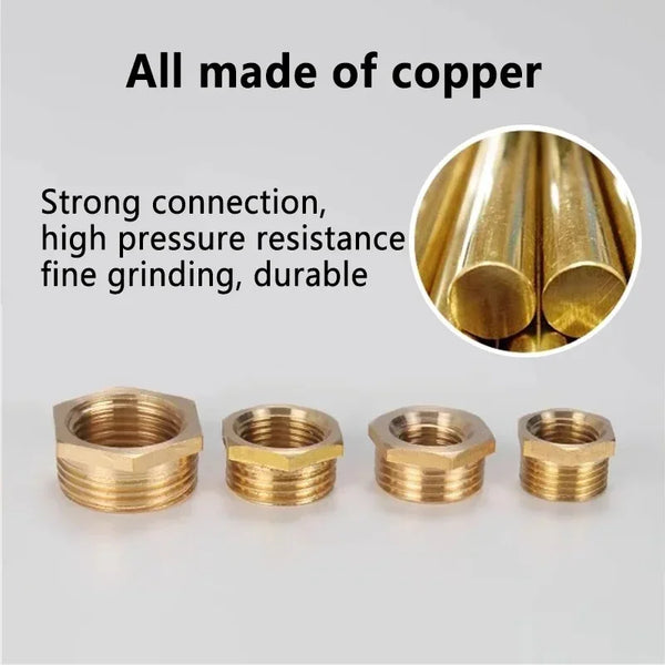 ឧបករណ៍ភ្ជាប់បំពង់ស្ពាន់ Hex Bushing សម្រាប់កាត់បន្ថយសម្ពាធ F ដល់ M មានខ្សែ 1/8 1/4 3/8 1/2 3/4 ឧបករណ៍ភ្ជាប់អាដាប់ទ័រឧស្ម័នទឹកស្ពាន់