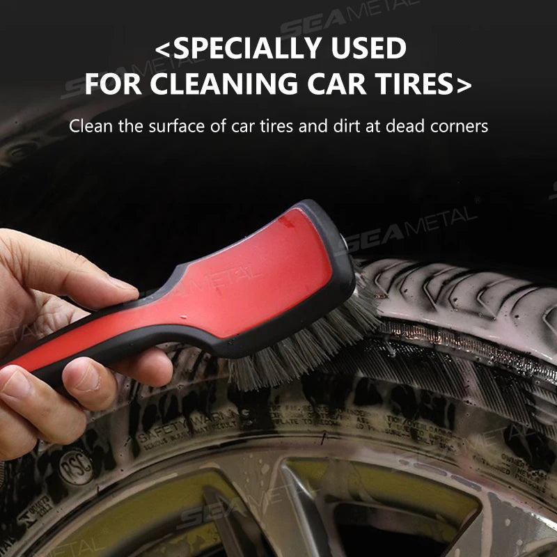 SEAMETAL Rubber Handle Car Wheels Brushes Medium Stiff Synthetic Bristles Tire Scrub Cleaner Never Scratch Wheel Tire Clean Tool