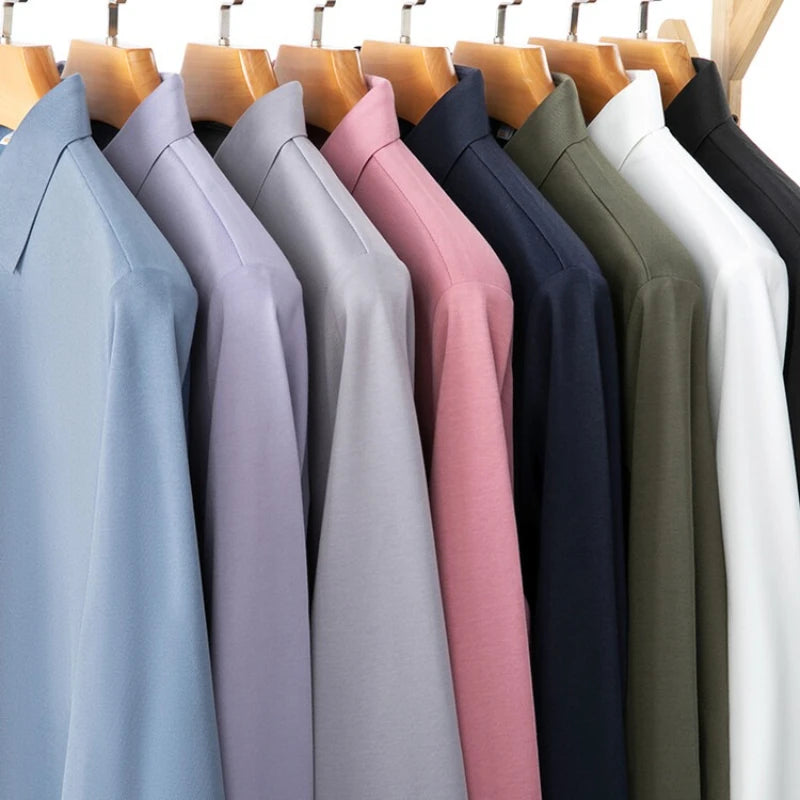 Premium Silk & Wool Blend Polo Shirt - Soft Winter Fleece Lining Luxury Business Casual Wear