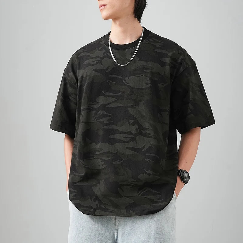 DUKEEN 320G Heavyweight Camouflage Men's T-Shirt 100% Cotton Summer Vintage Trend Crew-Neck Short Sleeve Tees Unisex
