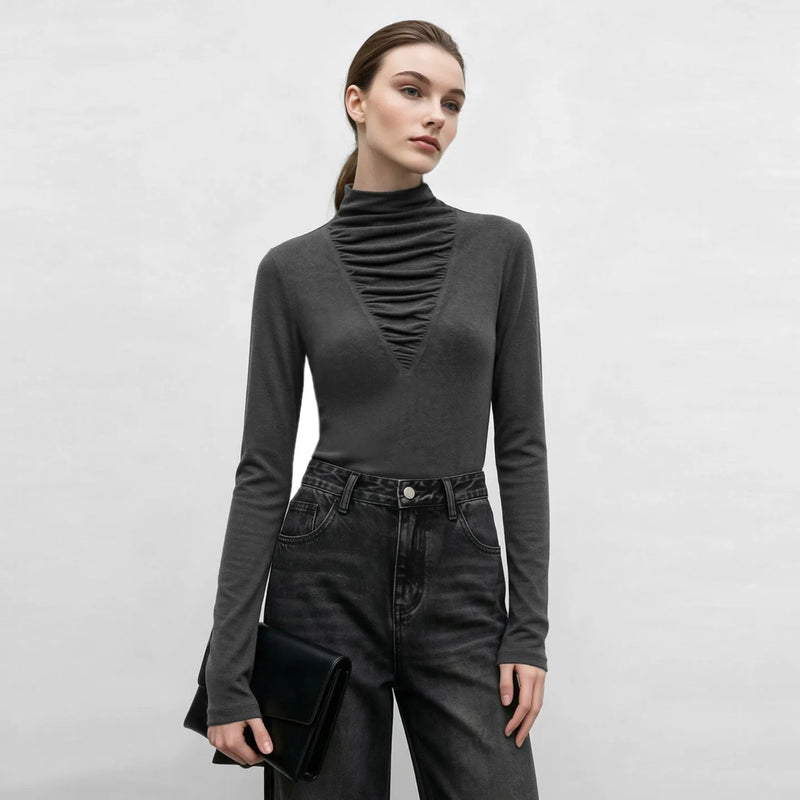 អាវយឺតដៃវែង Amii Pile Collar Slim Fit Elegant Comter Minimalist Versatile Winter 2026 Tops សម្រាប់ស្ត្រី 12644048