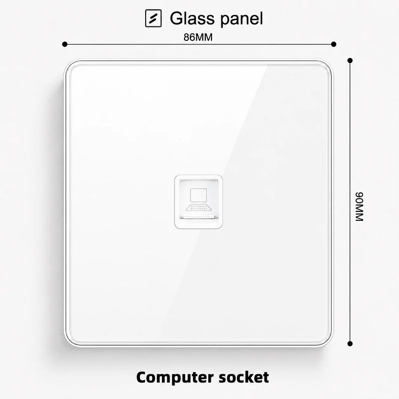 White Tempered Glass 2Way Wall Light Switch, UK Wall 18W Type-C Fast Charging USB Socket, Universal Electrical Outlet Plug 220V