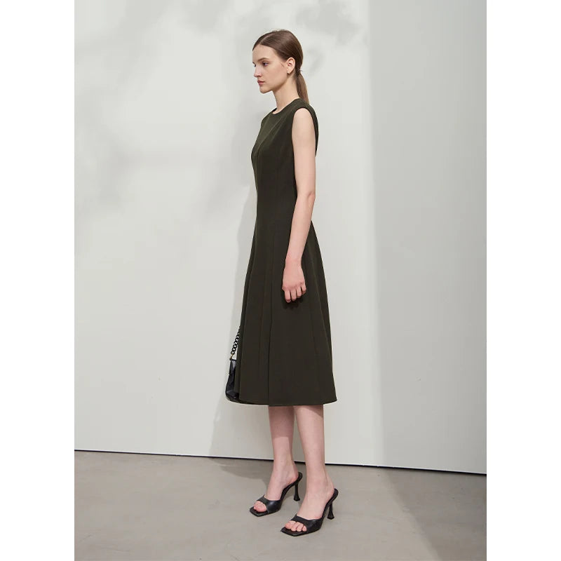 AMII Minimalist Women's Dress 2026 Summer Elegant Waisted Mid-Length Sleeveless A-Line Slightly Stretchy Designs Dress 12541010