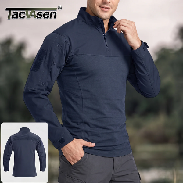 TACVASEN 1/4 Zip T-shirts Lightweight Men's Long Sleeve Safari Wear Resistant Outdoor Training Work Shirts Pullover Tops Male