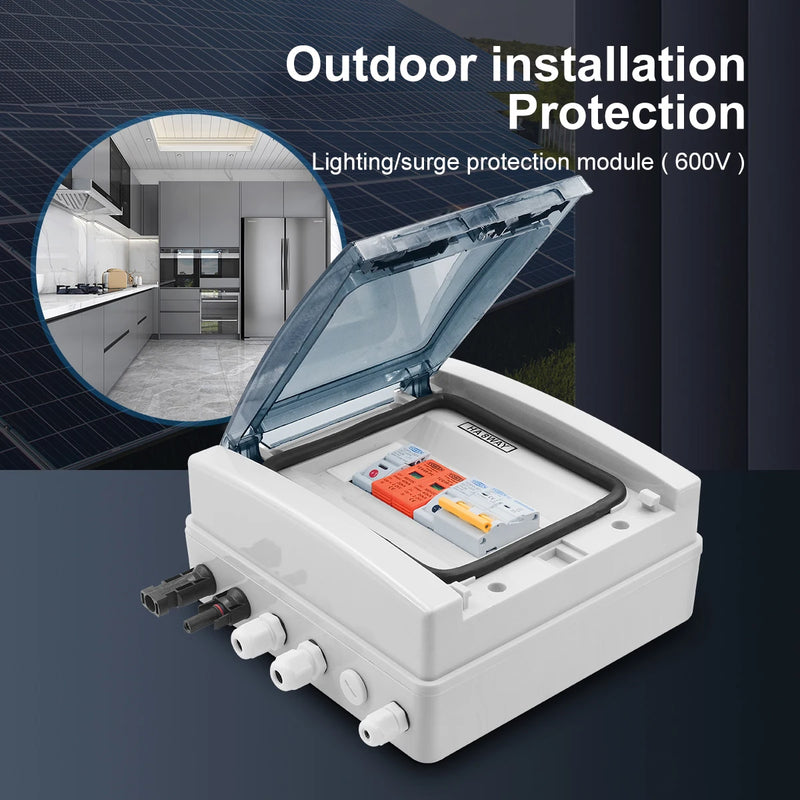 TOMZN Solar Photovoltaic PV Combiner Box With Lightning Protection 1 Input 1 Out DC 600V Fuse MCB SPD Waterproof Box IP65
