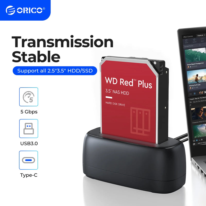 ORICO SATA to USB3.0 Hard Disk Docking Station for 2.5" 3.5" SSD Disk Case  5Gbps Speed HDD Docking Station Hard Drive Enclosure
