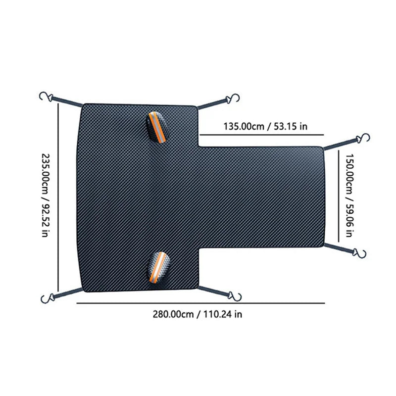 SEAMETAL Extended 3‑Window Car Windshield Snow Cover Engine Hood Anti‑Frost Anti‑Ice Sunshade with 6 Fixing Straps for Sedan SUV