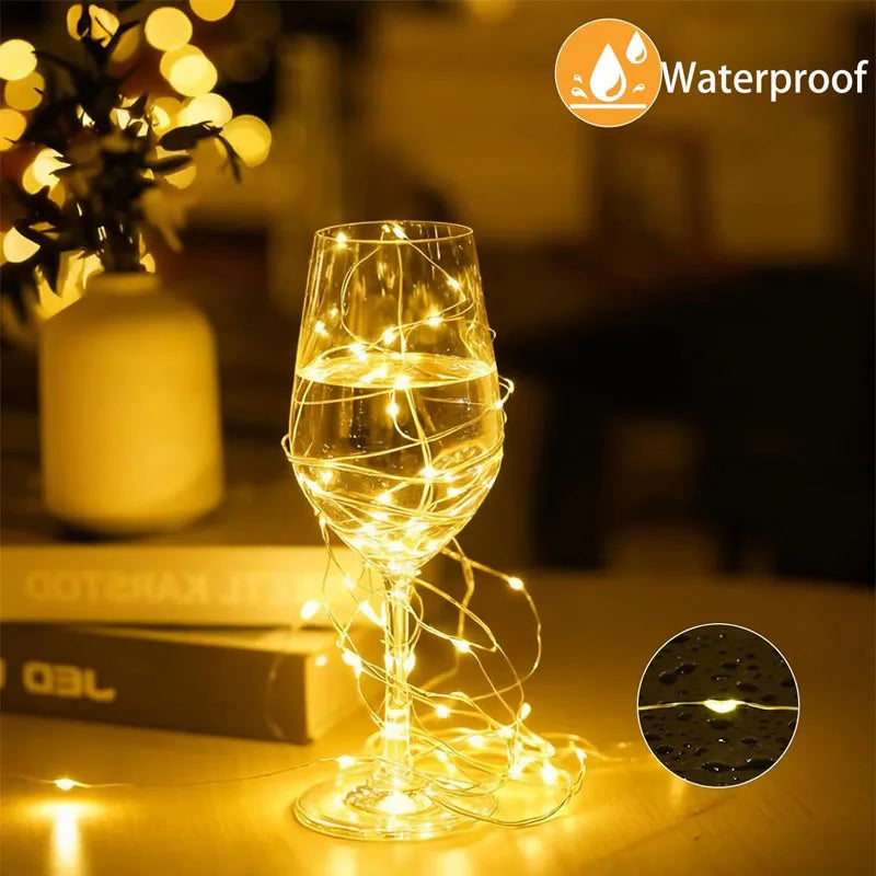 Waterproof String Lights Timer LED Twinkle Light Dimmable 8Lighting modes Rechargeable for Halloween Bedroom ChristmasTree Decor