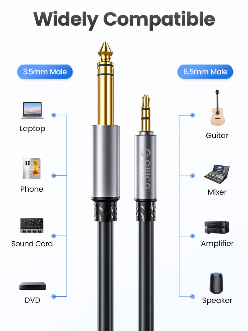 ORICO 3.5mm to 6.35mm Audio Cable 1/8 to 1/4 Stereo Cable Aux Cord Hi-Fi Sound Liquid Silicone for Guitar Amplifiers Laptop