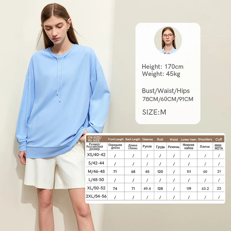 អាវក្រៅ AMII បែប Minimalist Sporty សម្រាប់ស្ត្រី រដូវស្លឹកឈើជ្រុះឆ្នាំ ២០២៤ អាវថ្មីរលុង អាវយឺតកមូលទាន់សម័យ 12421006