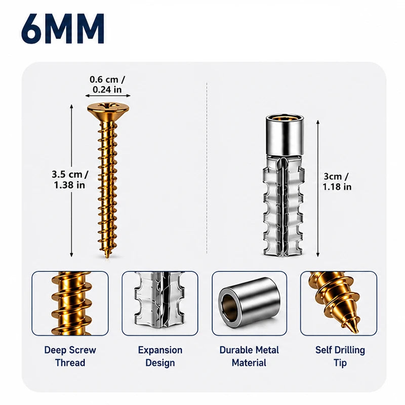 ឈុតវីសពង្រីកបំពង់ iLMH ទំហំ 6/8mm សម្រាប់វីសពង្រីកជញ្ជាំងប្រហោង វីសសម្រាប់ខួងបំពង់ ប៊ូឡុងយុថ្កា