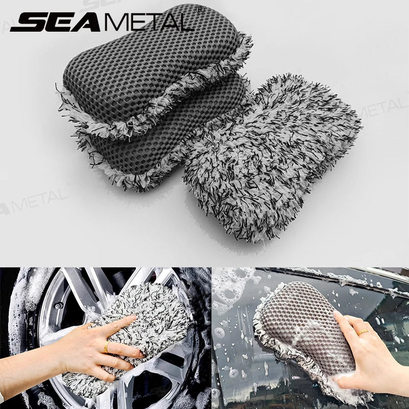SEAMETAL Microfiber Car Wash Sponge Two Sided Plush Massage Net Wheel Cleaning Brush Dust Remover Scratch-free for Car Wash Care