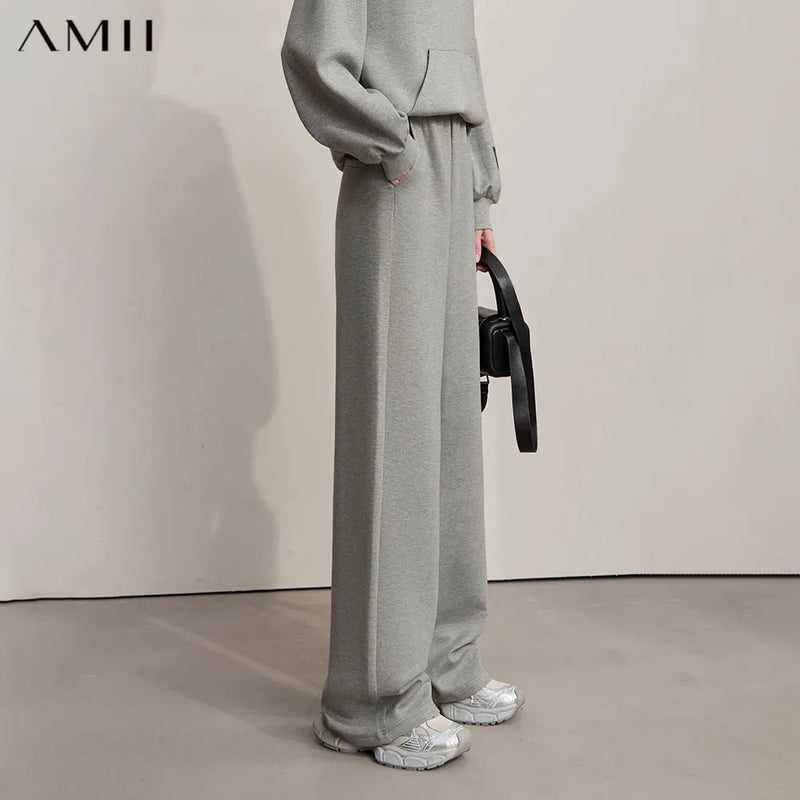 AMII Women's Pants Solid Color Versatile Wide-leg Woman Trousers 2026 Autumn New Knitting Casual Sweatpants Ladies 12543206