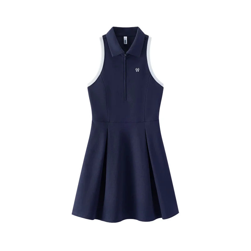 Semir Women Dress Pleated Color Block Polo Collar Minimalist Sporty Tank Mini 2026 Summer Casual Top