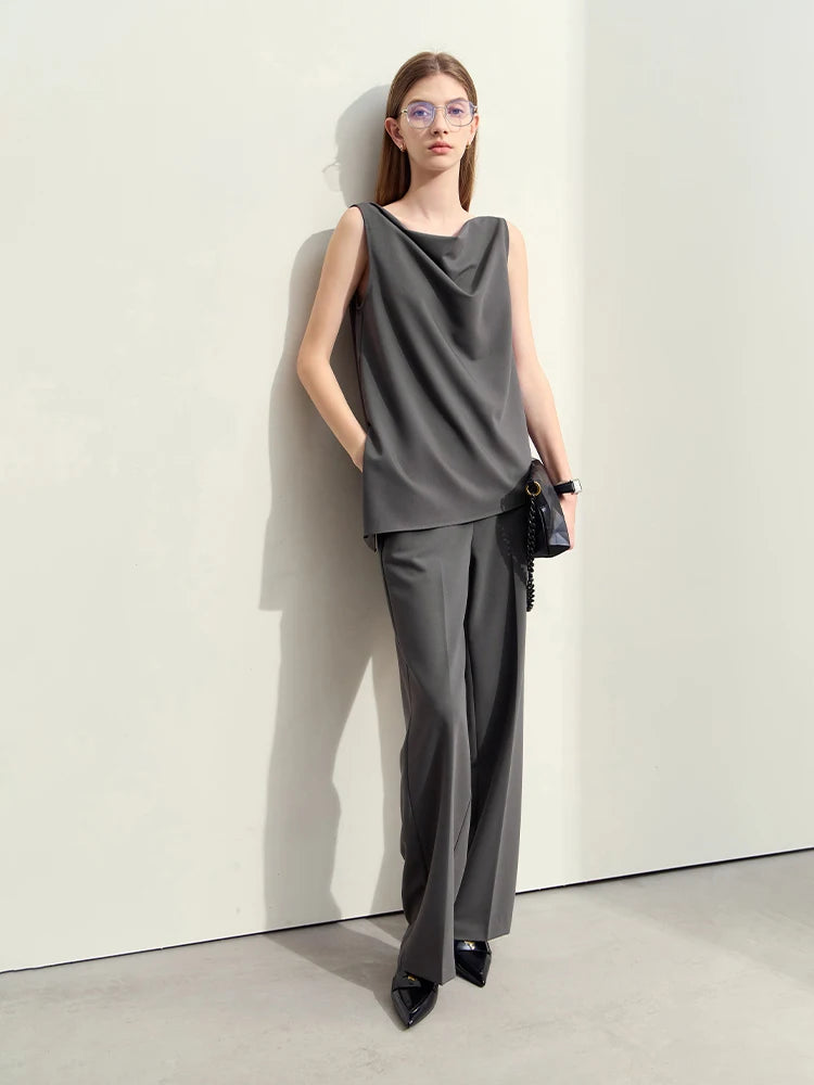 ខោ Amii Minimalism រដូវក្តៅឆ្នាំ ២០២៥ អាវកាក់កអាវថ្មីសម្រាប់ស្ត្រីធ្វើដំណើរទៅធ្វើការ ខោធម្មតាសម្រាប់ស្ត្រីដាច់ដោយឡែកពីគ្នា 12452086