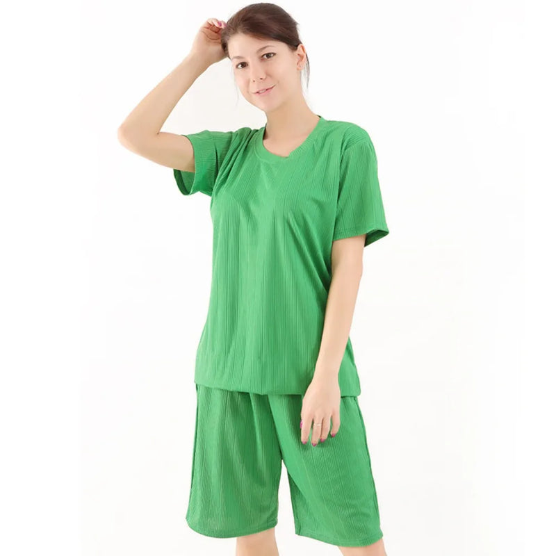 Women Pajamas Summer Thin Short Sleeve Sleepwear Women's Pyjama Set 2 Piece Homewear Sleep Lounge Wear 3XL-7XL Large Loungewear