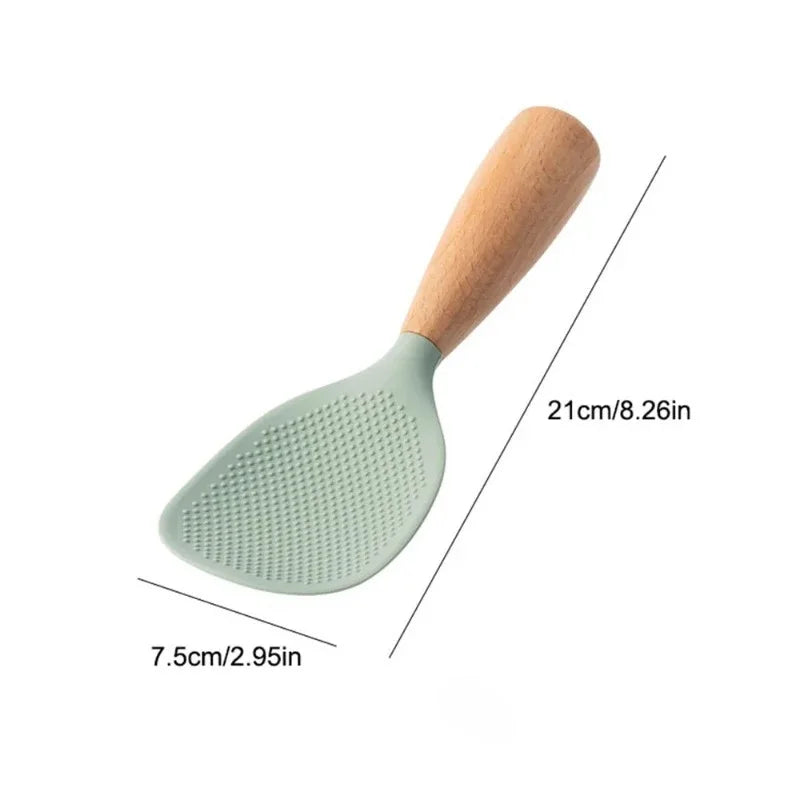 Vertical Silicone Rice Spoon with High Temperature Resistant Wooden Handle and Non-stick Rice Spoon Cute Kitchen Accessory