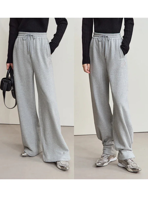 Amii Sweatpants for Woman 2026 Winter New Casual Knitting Ladies Clothing Embroidered Pants Versatile Wide-leg Trousers 12444170