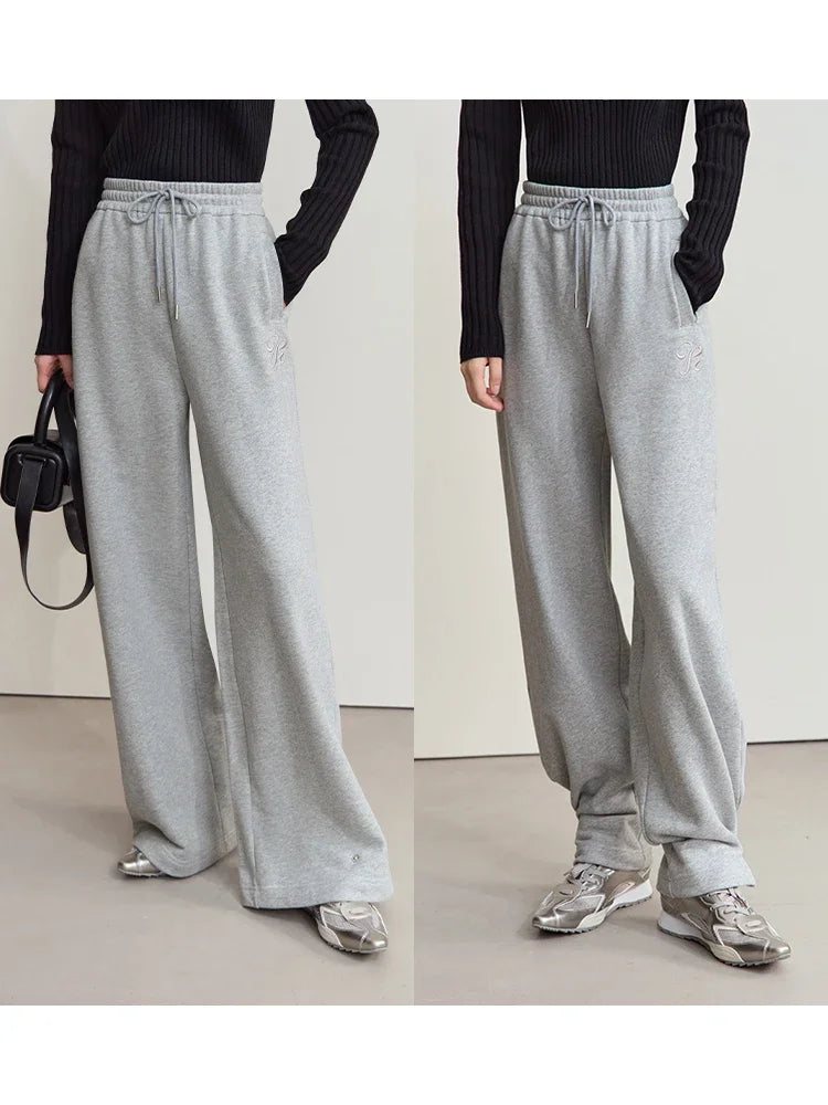Amii Sweatpants for Woman 2026 Winter New Casual Knitting Ladies Clothing Embroidered Pants Versatile Wide-leg Trousers 12444170