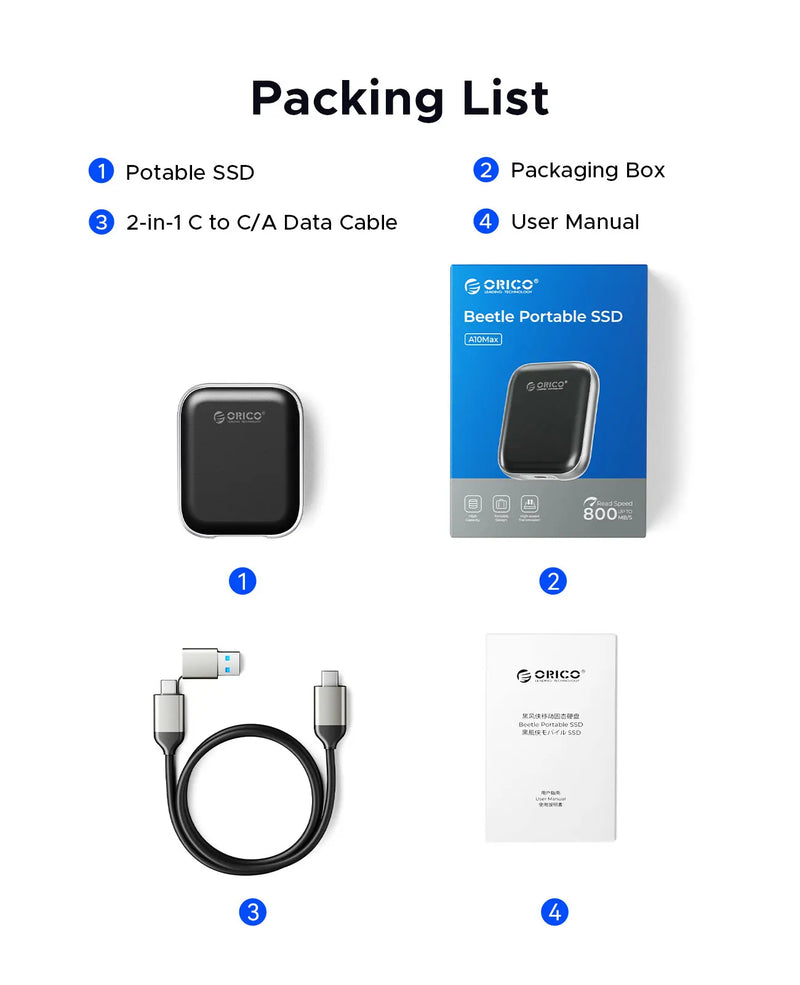 ORICO 8TB Extreme Portable SSD Up to 460MB/S 1000MB/S External Solid State Drive for Gaming and Content Creation A5MAX A10MAX