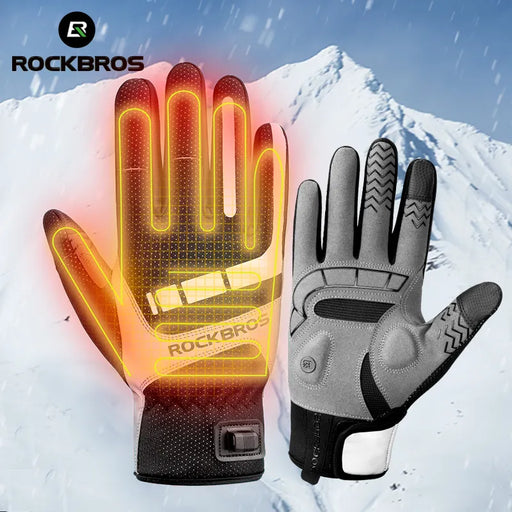 ROCKBROS Warm Bicycle Women Men's Gloves Winter SBR Touch Screen USB Heated Gloves Windproof Plam Breathable Motor E-bike Gloves