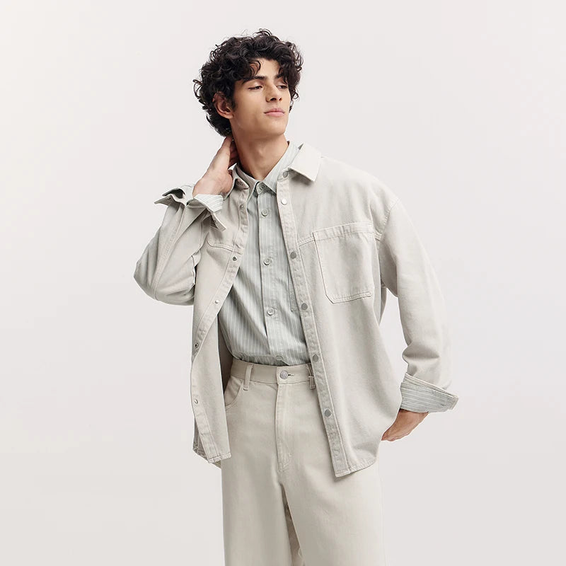 Semir Men Shirt 2026 Spring Long Sleeve Loose Fit Lapel Collar Gradient Print Washed Chest Pocket Casual Style Daily Wear Top