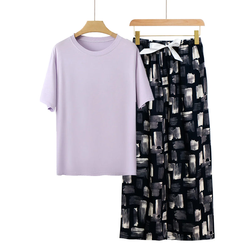 Pyjamas Femmes New Loungewear Women's Pajamas With Pants Set Spring Summer Modal Sleepwear Pijama Suit Loose Home Wear Clothes